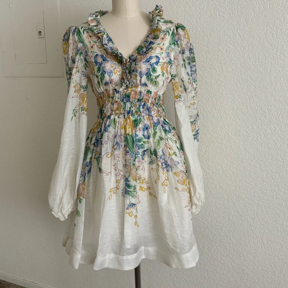 Like new zimmermann linen silk floral dress - Picture 3 of 9